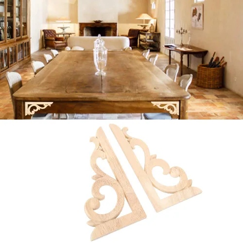 Vista 4 de 2 calcomanías de madera tallada en madera sin pintar, apliques tallados de madera de estilo europeo para muebles del hogar, tallado en madera #1