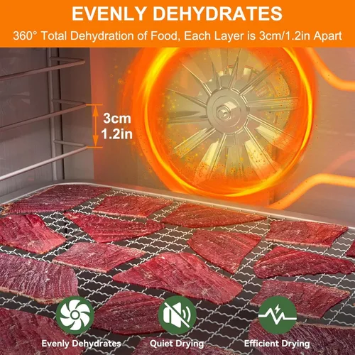 Vista 5 de Deshidratador de alimentos para carne, 10 bandejas de 800 W, secadora eléctrica de alimentos para el hogar, deshidratador comercial