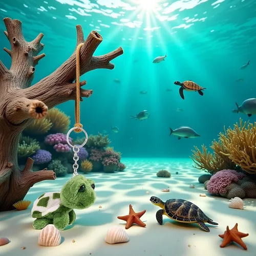 Vista 2 de Mini llavero de tortuga marina verde, criaturas marinas tortuga regalo, bolso de dibujos animados colgante auto animal llavero decoración llavero