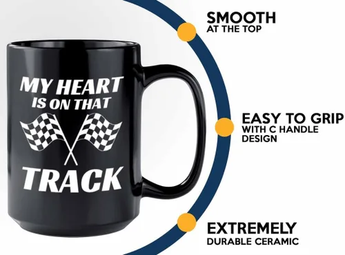 Vista 4 de Taza de café Racer de 15 onzas, color negro, On That Track - Fuel Speed Racer Car Guys Circuit Automotriz Racing Boy Regalos para él, papá, hombres
