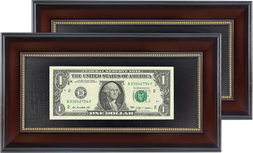 Vista 8 de GMFrames Marco de billetes de dólar de caoba con vidrio real de estera negra