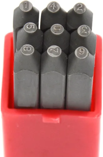 Vista 32 de Juego de 27 sellos de acero resistente con letras mayúsculas de 3/64" 1mm, kit de punzones de alfabeto para estampado a mano de caracteres, código