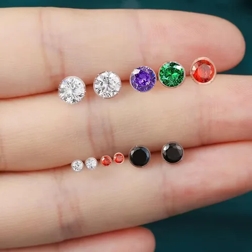 Vista 7 de Aretes de plástico antialérgicos para orejas sensibles, respaldos de silicona suave, kit de aretes de tuerca de circonita cúbica, 2mm, 3mm, 4mm, 5mm