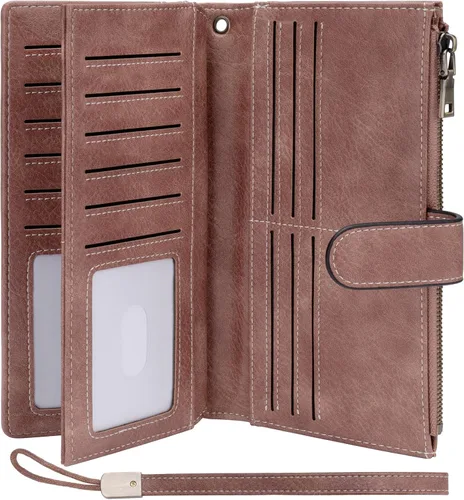 Vista 10 de XINNSTAR Cartera para mujer con bloqueo RFID de gran capacidad, cartera larga para mujer con bolsillo de muñeca, con ventana para tarjeta