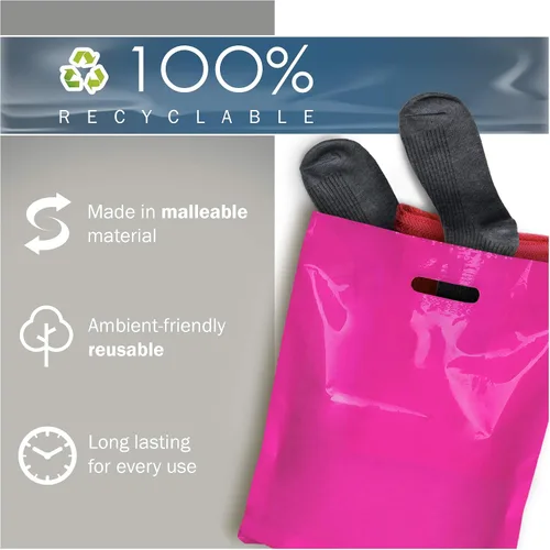 Vista 7 de PPB - Bolsas de plástico rosa para mercancía de 12 x 15 pulgadas, acabado brillante, tamaño mediano al por menor, paquete de 100 unidades, 1.5 mil
