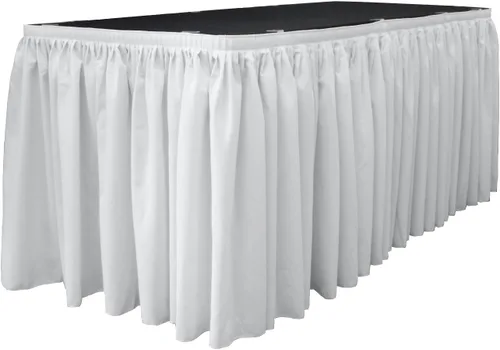 Vista 14 de LA Linen Falda de mesa de popelina de poliéster para mesas rectangulares, tela plisada para banquetes de boda, 14 pies por 29 pulgadas de largo