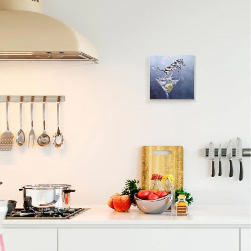 Vista 2 de Stupell Industries Zebra Leaping from Martini - Placa de pared (12 x 12 pulgadas), diseño de Karen Weber, color azul