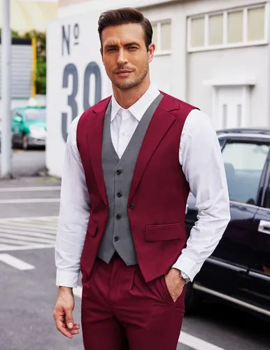 Vista 6 de COOFANDY - Chaleco de traje en capas para hombre, chalecos de vestir formales, chaleco de boda ajustado