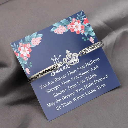 Vista 6 de LQRI Sweet 15 Gifts Girls Sweet 15 Jewelry Quinceañera Gift Princess Crown Bracelet May the Dreams You Hold Quearest Be those which come true