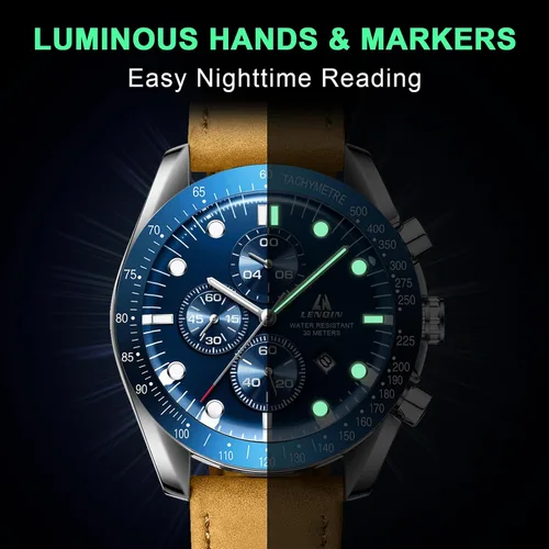 Vista 4 de LN LENQIN Relojes para hombre, reloj de cuero, analógico, de cuarzo, para hombre, luminoso, de lujo, moderno, elegante, para negocios o vestir