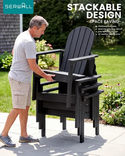 Vista 6 de SERWALL Silla Adirondack moderna apilable, silla de patio al aire libre de HDPE con diseño que ahorra espacio, silla para hoguera para todo