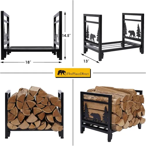 Vista 4 de Portador de leña con bolsa para troncos, estante de almacenamiento de madera para interior/exterior - Soporte de estufa de acero resistente