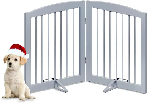 Vista 23 de PUPETPO Puerta independiente para mascotas para perros, puerta plegable de madera para perros para casa, escaleras, entradas, valla de seguridad