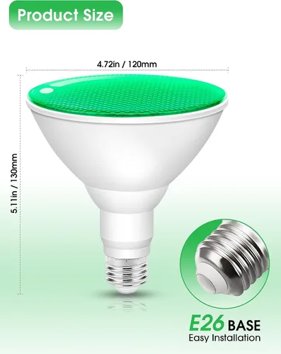 Vista 3 de Fulighture Paquete de 2 bombillas de inundación verdes, PAR38 de 15 W (equivalente a 100 W) E26, bombillas LED verdes de inundación para exteriores