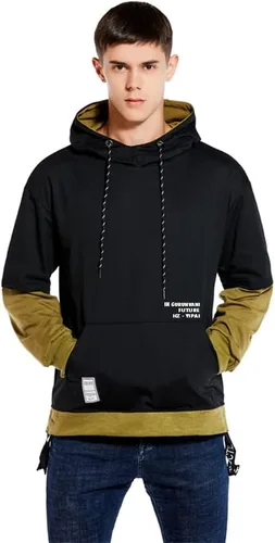 Vista 2 de GURUNVANI Sudadera con capucha de color de contraste para hombre Sudaderas con capucha de patchwork
