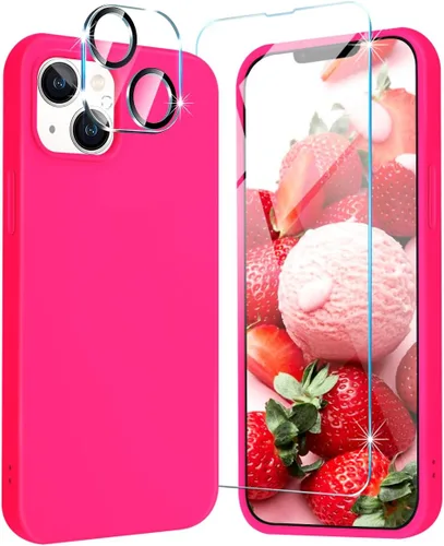 Vista 11 de Fingic Funda para iPhone 13 [5 en 1 con 1 protector de pantalla + 1 protector de lente de cámara] Cojín de forro de microfibra de silicona líquida