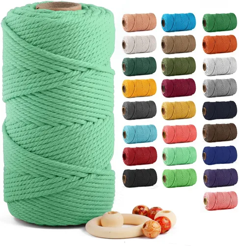 Vista 52 de ZUEXT Cordón de algodón para macramé de 4 mm x 500 m, ZUEXT Cordones trenzados naturales hechos a mano en verde manzana de 4 hebras, cuerda de lana