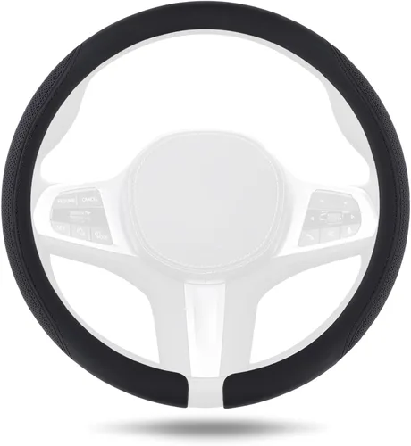 Vista 11 de Funda de cuero de napa para volante, ajuste rápido para ruedas de 14.5 a Negro