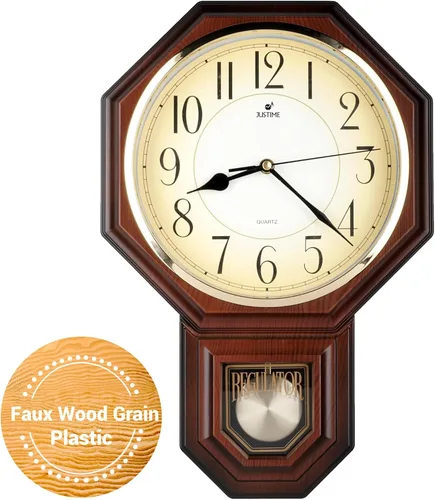 Vista 34 de JUSTIME Reloj de pared clásico vintage tradicional de estilo Schoolhouse, con péndulo y melodía Westminter cada hora, relojes de pared con melodía