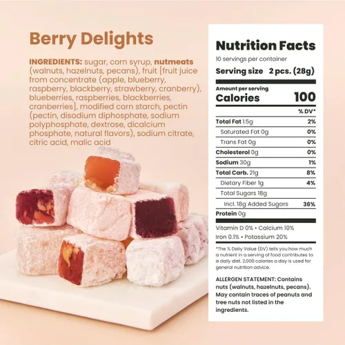 Vista 2 de Liberty Orchards, Berry Delights – Surtido de bocadillos veganos de bayas, sin gluten, nueces Lokum fresa, arándano nuez delicia turca dulces caja