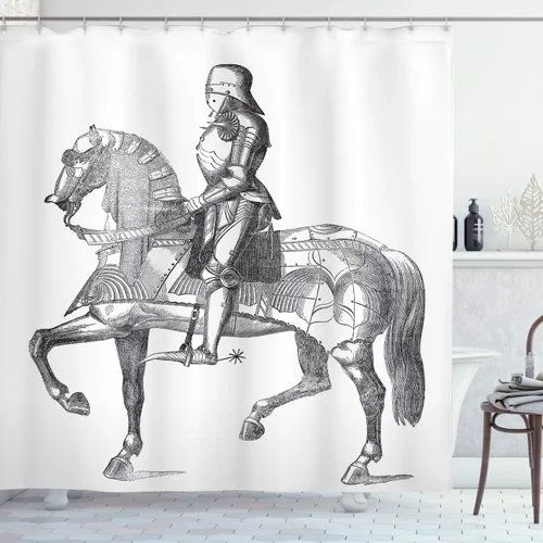 Vista 67 de Ambesonne Decor Collection, juego de cortina con ganchos para regadera Amarillo y marrón