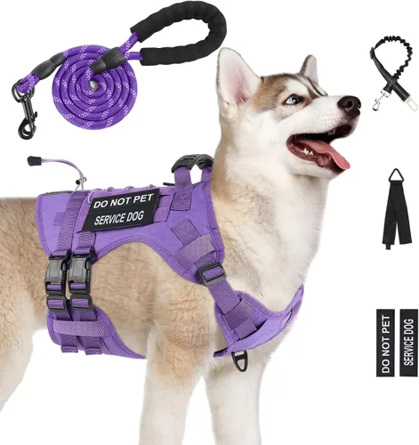 Vista 23 de Arnés táctico sin tirones para perro, tamaño pequeño, chaleco para perro de servicio, S, negro Arnés táctico y correa para perro, arnés ajustable
