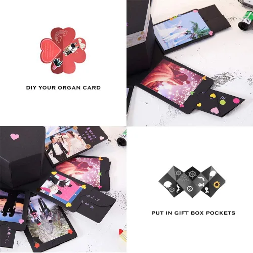 Vista 6 de RECUTMS Caja Explosiva Kit de Scrapbooking DIY Álbum de Fotos Hecho a Mano Regalos del Día de las Madres, Caja de Regalo con 6 Caras para Regalo