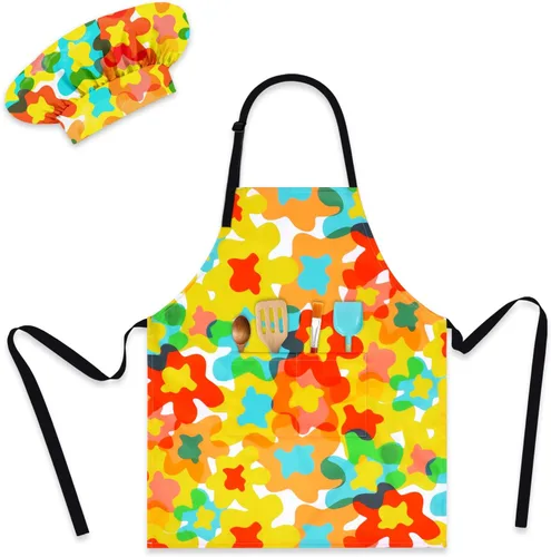 Vista 8 de Delantales para Niños para Niñas Delantales para Niños Pequeños con Bolsillos para Niños Cocinar Hornear Pintar Manualidades Arte Jardinería