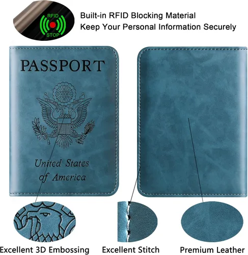 Vista 5 de Funda de cuero para pasaporte y tarjeta de vacunación, con bloqueo Rfid para hombres y mujeres