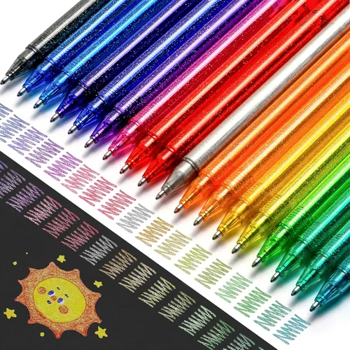 Vista 2 de ZSCM - Juego de 36 bolígrafos de gel con purpurina metálica, 18 colores brillantes con 18 recambios de bolígrafos de purpurina en bolsa de lona