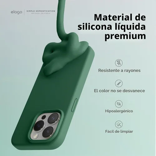 Vista 3 de elago Funda compatible con iPhone 15 Pro Max, de silicona líquida, funda protectora de cuerpo completo, a prueba de golpes, funda delgada para Verde