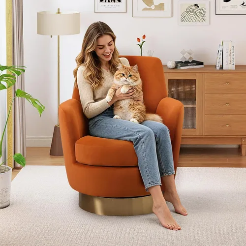 Vista 8 de Silla giratoria de 360°, silla giratoria de barril moderna y acogedora de 28.3 pulgadas, sofá redondo de peluche, cómoda silla de lectura pequeña