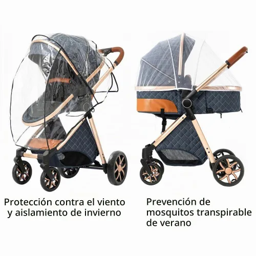 Vista 3 de Cochecito de bebé 2 en 1, cochecito infantil convertible, carriola de bebé de alta vista, cochecito plegable con toldo ajustable (Negro)