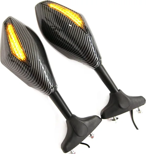 Vista 5 de Espejos Retrovisores con Indicadores LED de Señal de Giro para Motocicleta, para Motos de Carreras y Motos Deportivas (Carbono+Lente Ahumado)