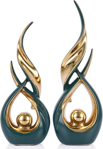 Vista 11 de 2 estatuas de cerámica de oro azul para decoración del hogar, esculturas modernas de arte abstracto, elegantes objetos decorativos de mesa
