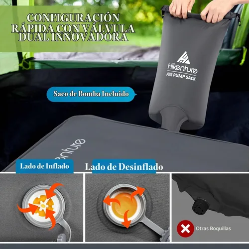 Vista 4 de Hikenture Colchoneta de dormir autoinflable de 4 pulgadas de grosor con valor 9.5 R, colchón de campamento Comfort Plus con saco de bomba, Gris