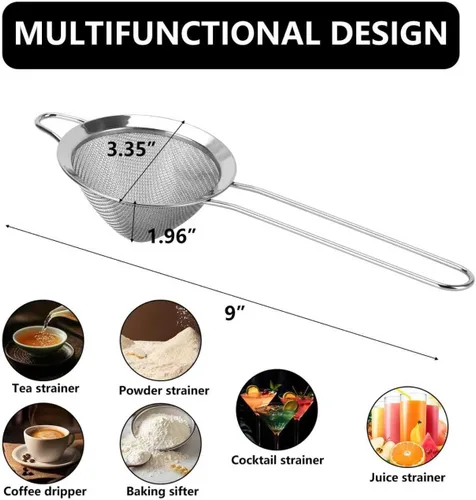 Vista 7 de Paquete de 3 coladores de malla fina de acero inoxidable 304 tamiz pequeño para alimentos, té, jugos, cócteles, cocina (3.35 pulgadas)