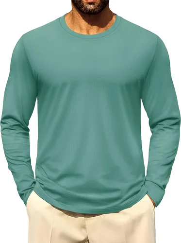 Vista 17 de Cotrasen - Camisetas básicas de manga larga para hombre, de algodón, con cuello redondo, transpirables, suaves y casuales