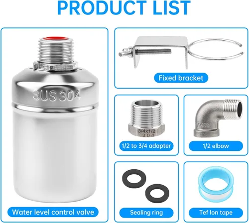 Vista 7 de 2 Pack Water Float Valve,1/2" to 3/4'' 1'' 304 Stainless Steel Fully Automatic Water Level Controller Float Valve