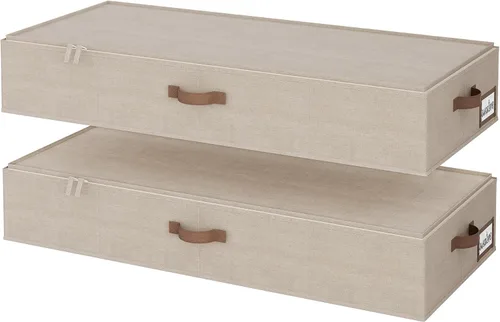 Vista 9 de StorageWorks Almacenamiento debajo de la cama con tapa, paquete de 2 contenedores de almacenamiento debajo de la cama para ropa, ropa de cama y Beige