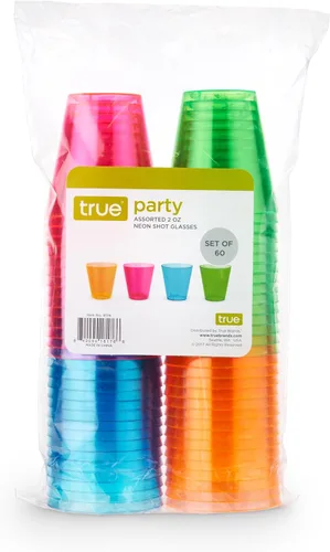 Vista 8 de True Vasos de chupito de plástico multicolor neón para fiestas, vasos desechables para beber al aire libre, colores surtidos, 2 onzas, juego de 60