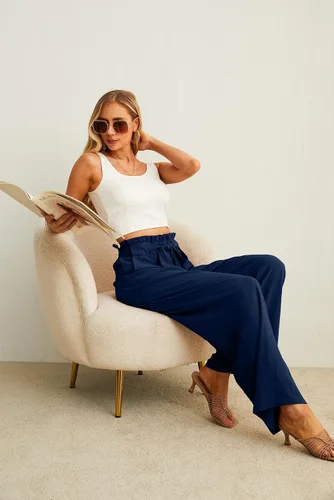Vista 6 de IWOLLENCE - Pantalones de pierna ancha para mujer con bolsillos, cintura alta, nudo ajustable, holgados, casuales, para trabajo y negocios