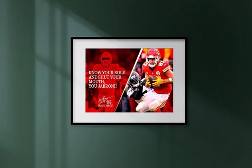 Vista 5 de Vincit Veritas Póster de Travis Kelce con cita motivacional, carteles inspiradores de fútbol para decoración deportiva, coaching, arte de pared