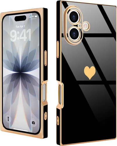 Vista 72 de Compatible con iPhone 12 Funda Rectangular Bonita Chapado Dorado Lujo Corazón de Amor Funda de Teléfono para Mujeres Niñas A Prueba de Golpes