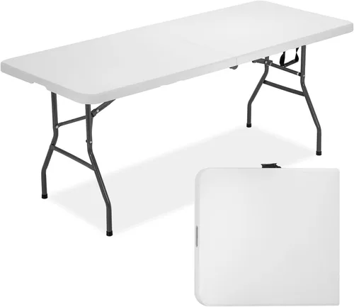 Vista 9 de FDW Mesa de comedor para exteriores de 8 pies, mesa plegable de plástico rectangular portátil con asa de transporte integrada para uso en fiestas
