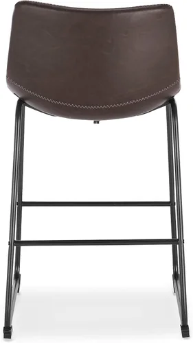 Vista 6 de POLY & BARK Brinley - Juego de 3 taburetes modernos sin brazos con respaldo suavemente curvado y patas de madera, color marrón, asiento de piel