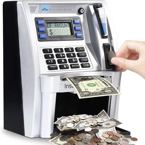 Vista 9 de LB Máquina de ahorro de cajeros automáticos mejorada 2025 para niños y adultos con tarjeta, cajero automático alcancía para dinero real