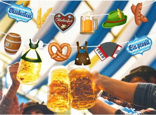 Vista 4 de 2 pancartas de Oktoberfest, guirnalda de Oktoberfest, bandera bávara, cartel de banderines de Oktoberfest, telón de fondo, accesorios de cabina