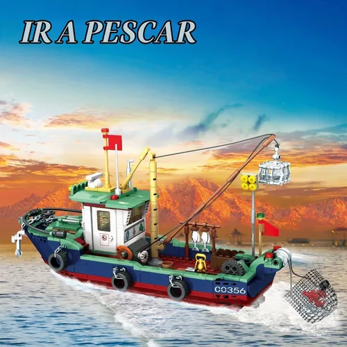 Vista 2 de Juego de bloques de construcción de barcos de pesca, juego de bloques de construcción de pesca en el mar, juego de juguetes de colección