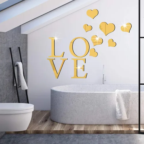 Vista 2 de Calcomanía de pared acrílica 3D, decoración mural en forma de corazón, decoración de pared de arte moderno extraíble para el hogar, sala de estar